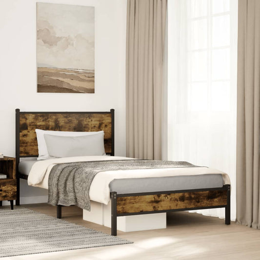 vidaXL Metal Bed Frame without Mattress Smoked Oak 107x203 cm