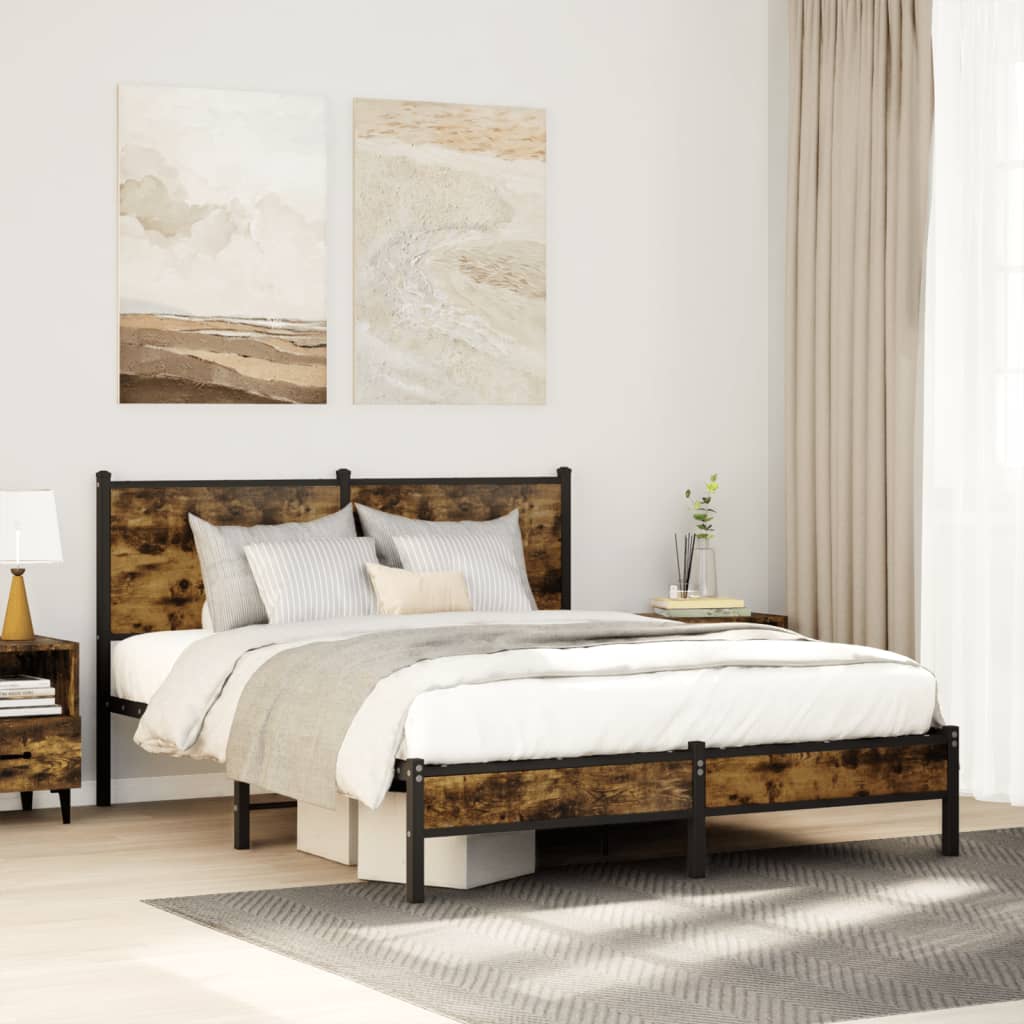 vidaXL Metal Bed Frame without Mattress Smoked Oak 140x200 cm