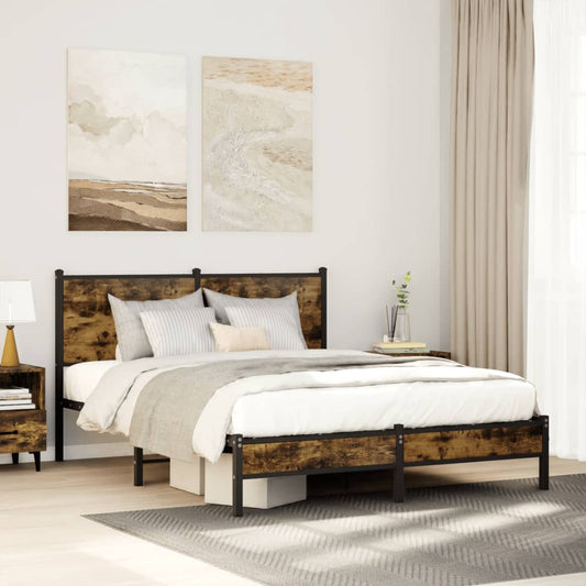 vidaXL Metal Bed Frame without Mattress Smoked Oak 140x200 cm