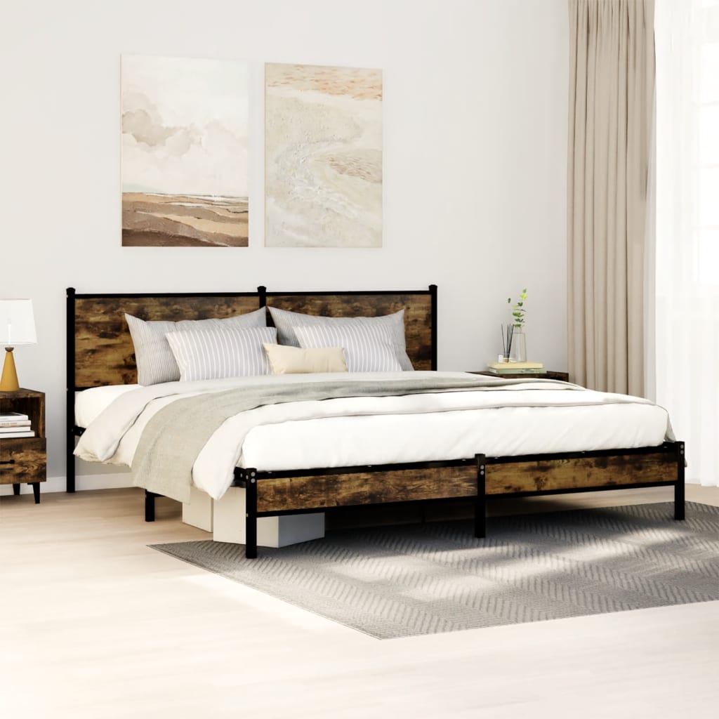 vidaXL Metal Bed Frame without Mattress Smoked Oak 160x200 cm