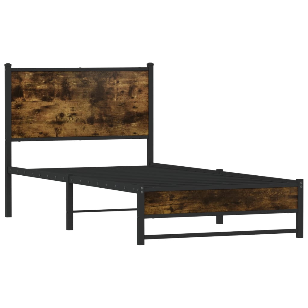 vidaXL Metal Bed Frame without Mattress Smoked Oak 90x200 cm