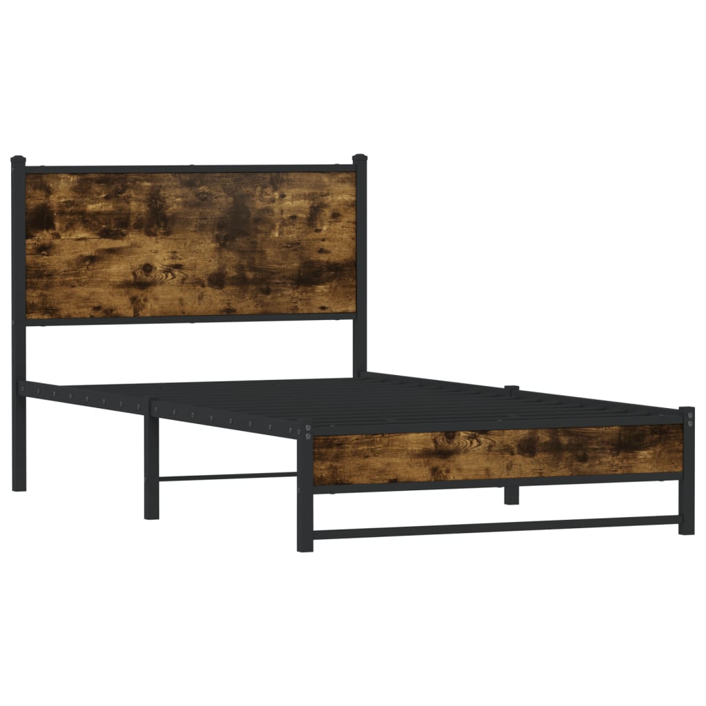 vidaXL Metal Bed Frame without Mattress Smoked Oak 107x203 cm