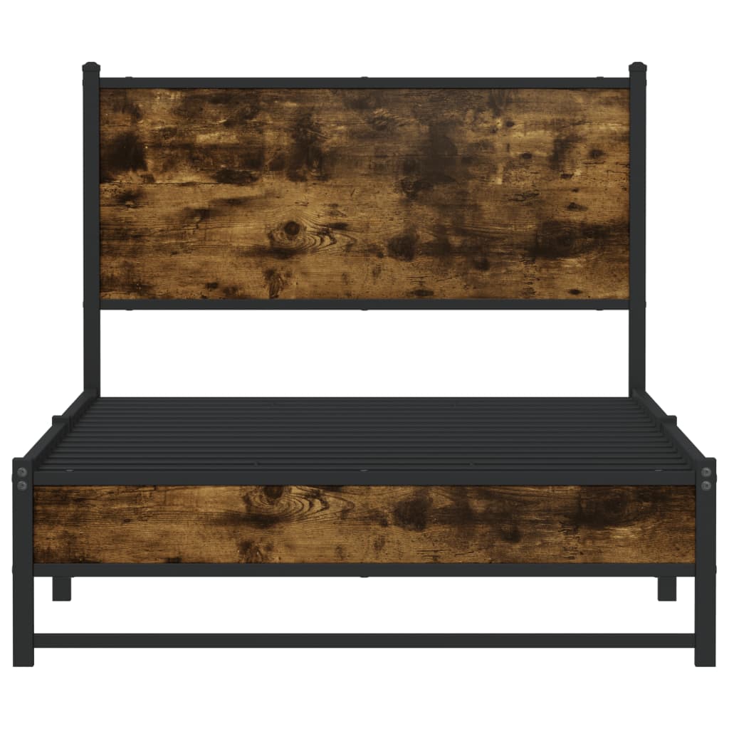 vidaXL Metal Bed Frame without Mattress Smoked Oak 107x203 cm