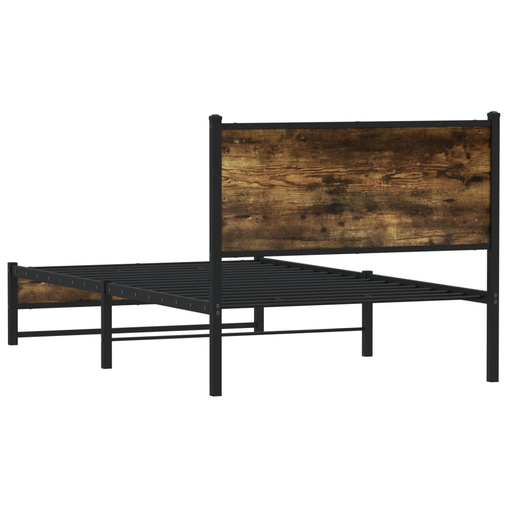 vidaXL Metal Bed Frame without Mattress Smoked Oak 107x203 cm