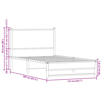 vidaXL Metal Bed Frame without Mattress Smoked Oak 107x203 cm