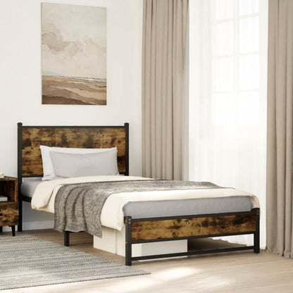 vidaXL Metal Bed Frame without Mattress Smoked Oak 107x203 cm