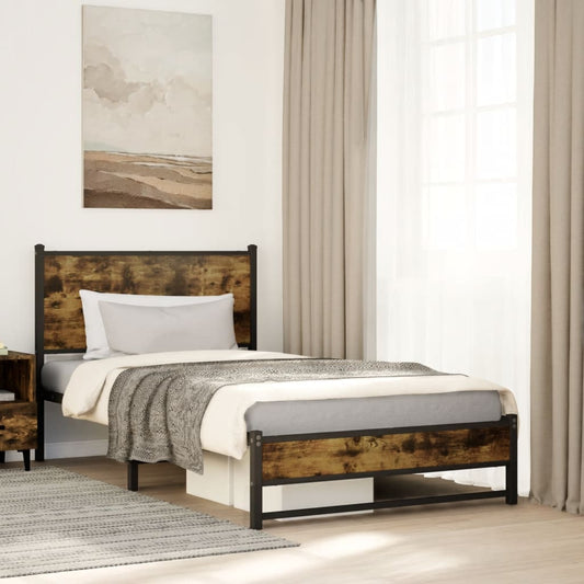 vidaXL Metal Bed Frame without Mattress Smoked Oak 107x203 cm