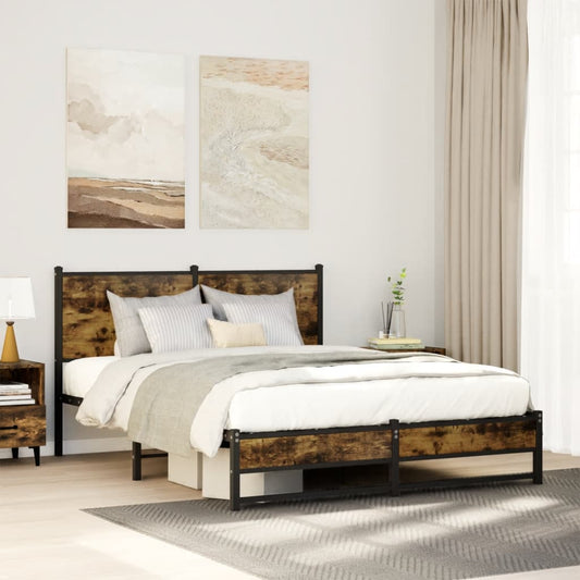 vidaXL Metal Bed Frame without Mattress Smoked Oak 140x200 cm