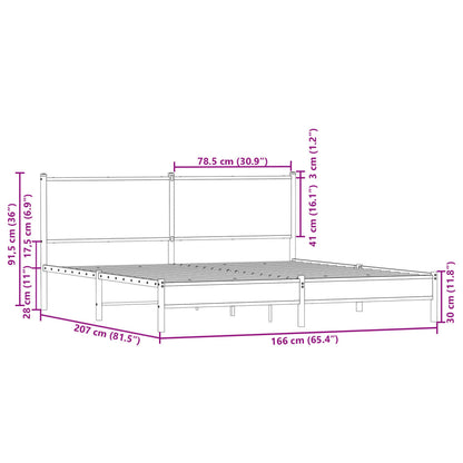 vidaXL Metal Bed Frame without Mattress Smoked Oak 160x200 cm