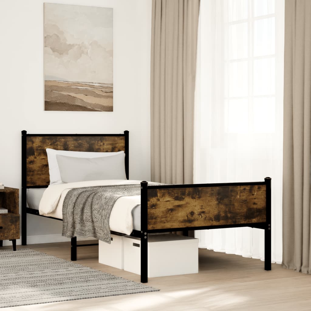 vidaXL Metal Bed Frame without Mattress Smoked Oak 80x200 cm