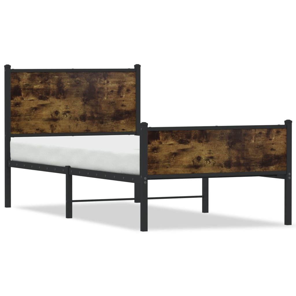 vidaXL Metal Bed Frame without Mattress Smoked Oak 90x190 cm Single
