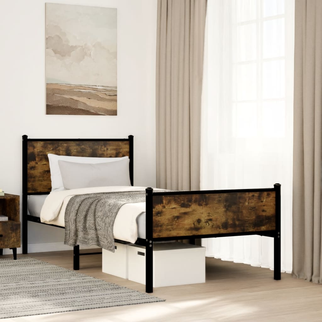 vidaXL Metal Bed Frame without Mattress Smoked Oak 90x190 cm Single