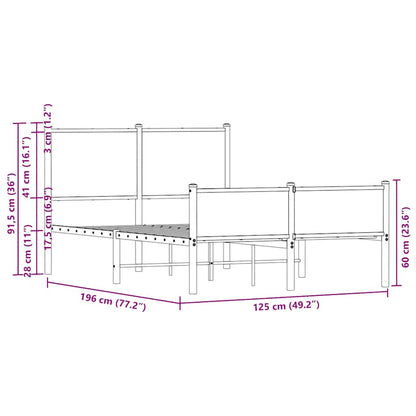 vidaXL Metal Bed Frame without Mattress Smoked Oak 120x190 cm Small Double