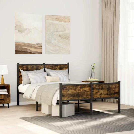 vidaXL Metal Bed Frame without Mattress Smoked Oak 120x190 cm Small Double