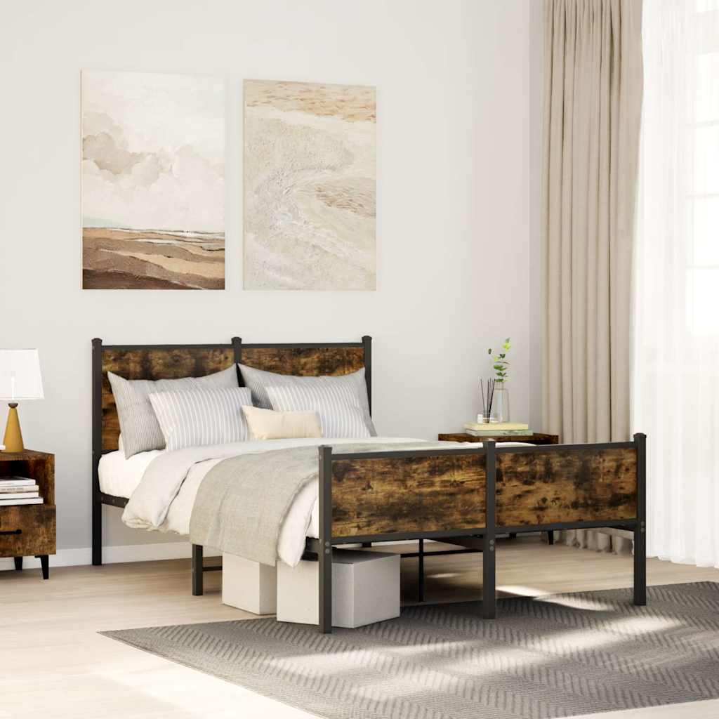 vidaXL Metal Bed Frame without Mattress Smoked Oak 120x200 cm