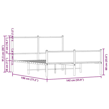 vidaXL Metal Bed Frame without Mattress Smoked Oak 137x190 cm
