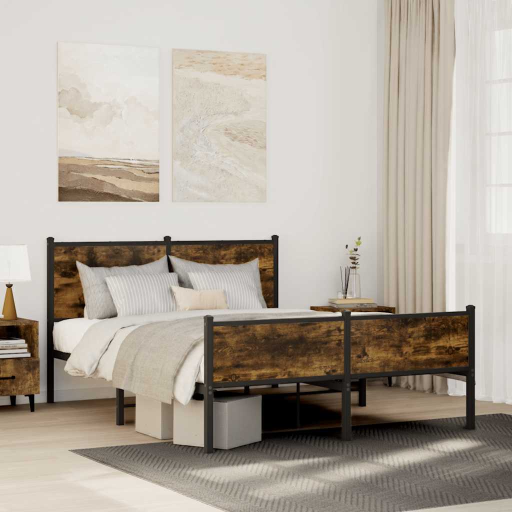 vidaXL Metal Bed Frame without Mattress Smoked Oak 140x190 cm