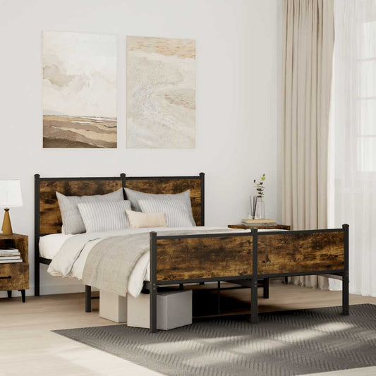 vidaXL Metal Bed Frame without Mattress Smoked Oak 140x190 cm