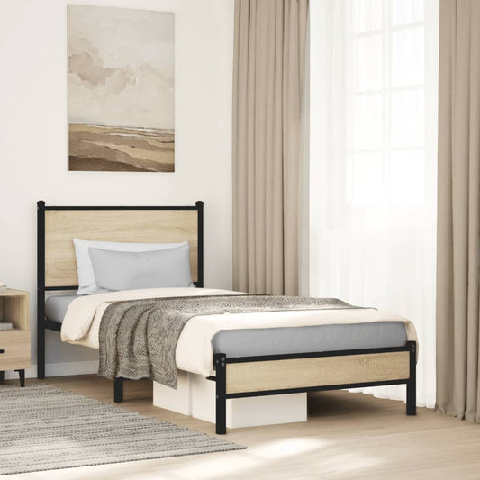 vidaXL Metal Bed Frame without Mattress Sonoma Oak 90x190 cm Single