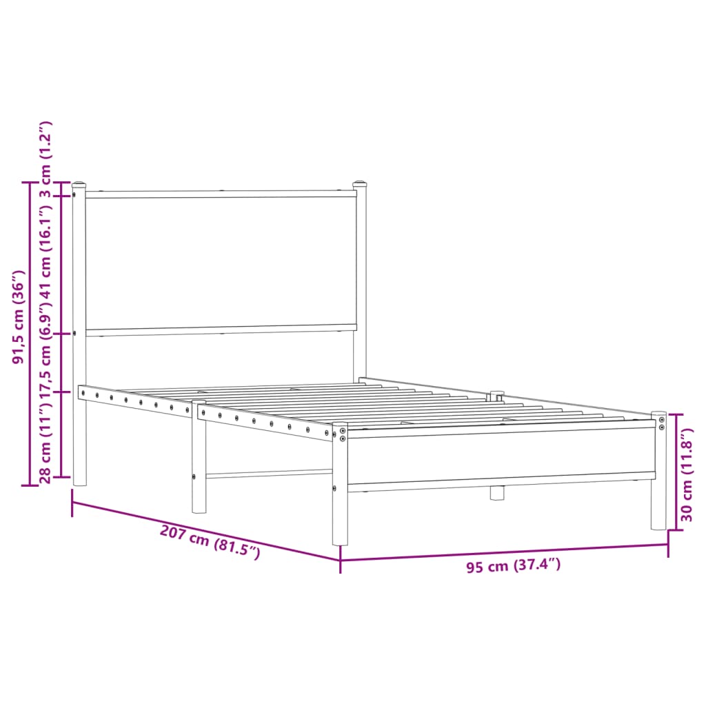vidaXL Metal Bed Frame without Mattress Sonoma Oak 90x200 cm