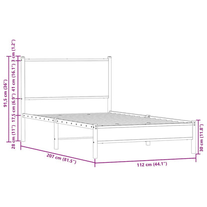 vidaXL Metal Bed Frame without Mattress Sonoma Oak 107x203 cm