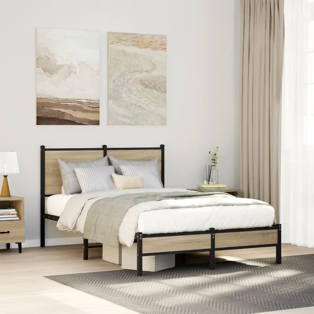 vidaXL Metal Bed Frame without Mattress Sonoma Oak 120x200 cm