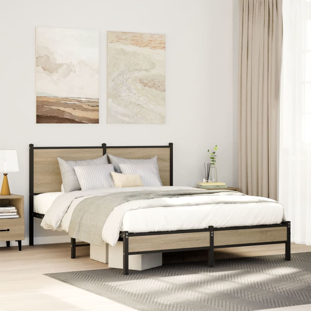 vidaXL Metal Bed Frame without Mattress Sonoma Oak 150x200 cm