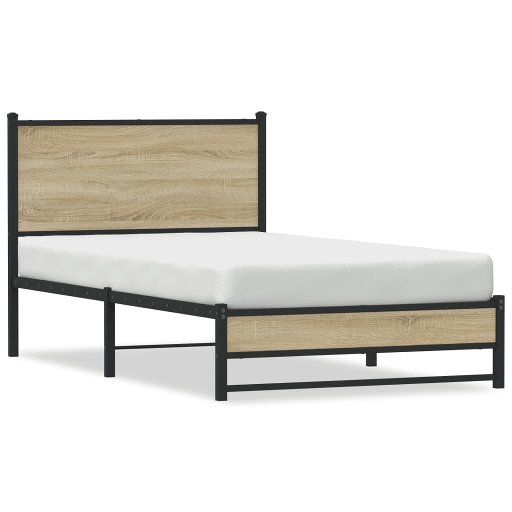 vidaXL Metal Bed Frame without Mattress Sonoma Oak 100x190 cm