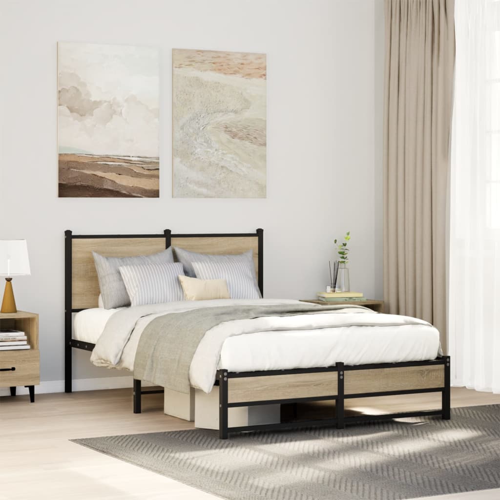 vidaXL Metal Bed Frame without Mattress Sonoma Oak 120x190 cm Small Double