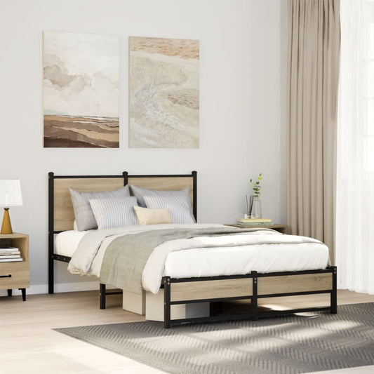 vidaXL Metal Bed Frame without Mattress Sonoma Oak 120x190 cm Small Double