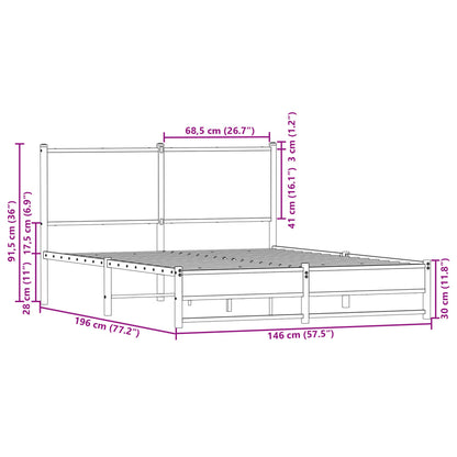 vidaXL Metal Bed Frame without Mattress Sonoma Oak 140x190 cm