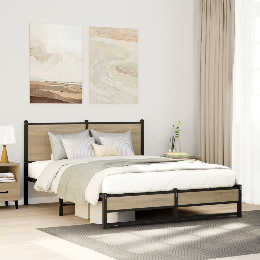 vidaXL Metal Bed Frame without Mattress Sonoma Oak 140x190 cm