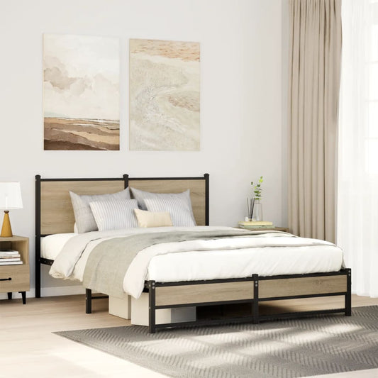 vidaXL Metal Bed Frame without Mattress Sonoma Oak 140x190 cm