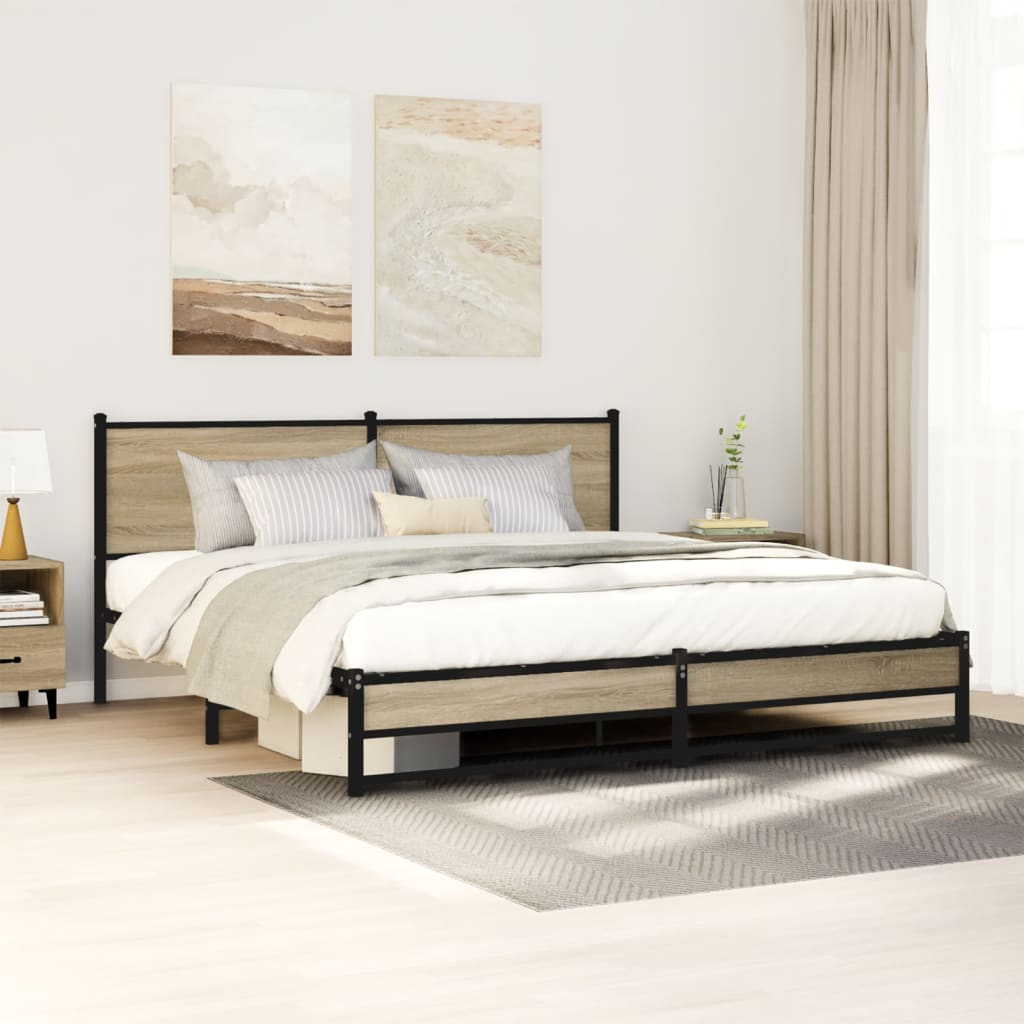 vidaXL Metal Bed Frame without Mattress Sonoma Oak 160x200 cm