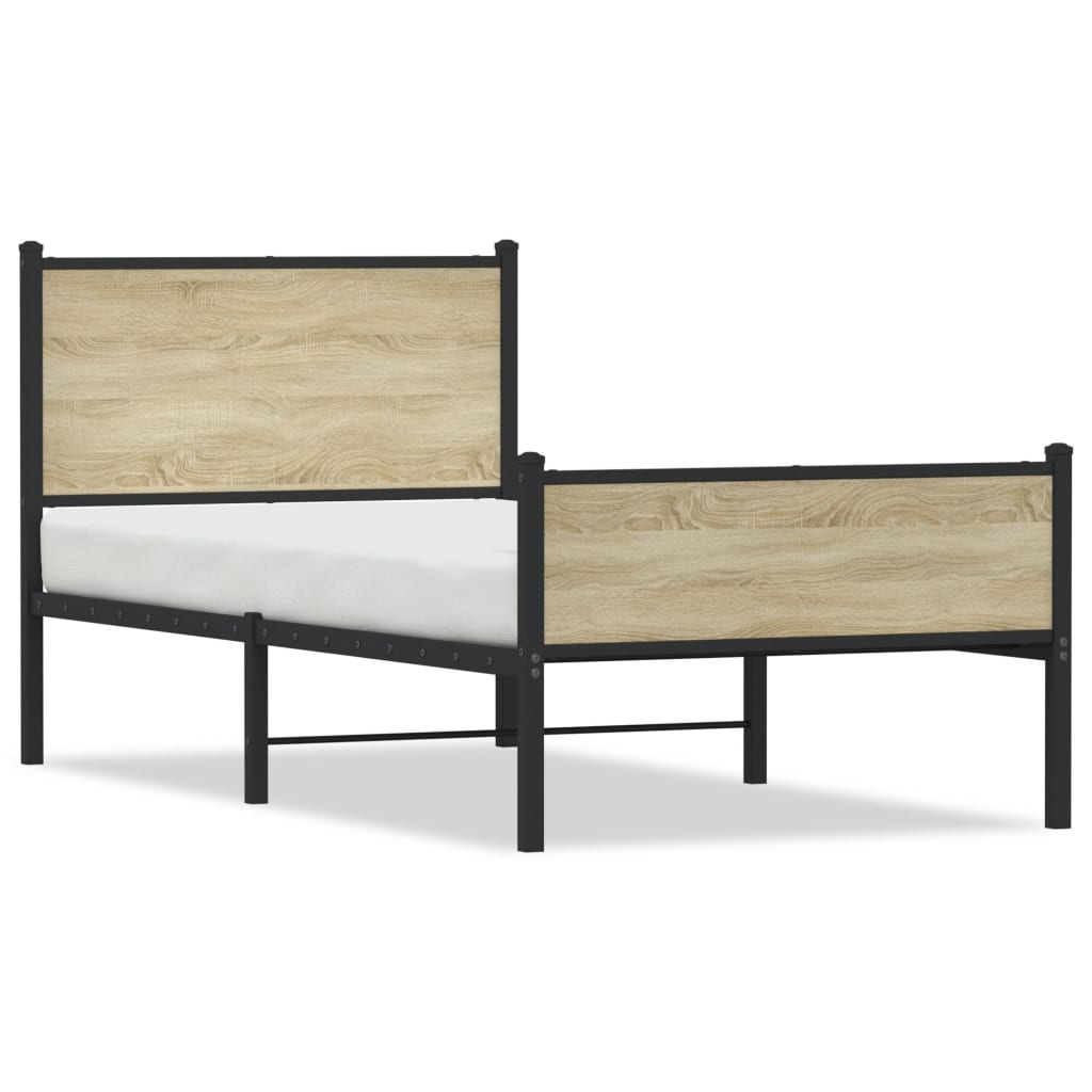 vidaXL Metal Bed Frame without Mattress Sonoma Oak 107x203 cm