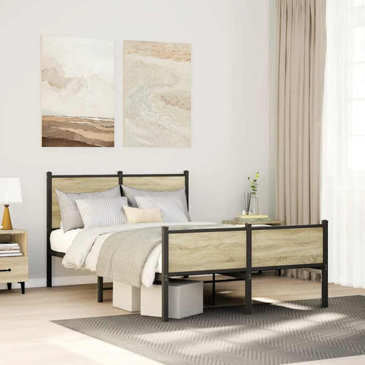 vidaXL Metal Bed Frame without Mattress Sonoma Oak 120x190 cm Small Double