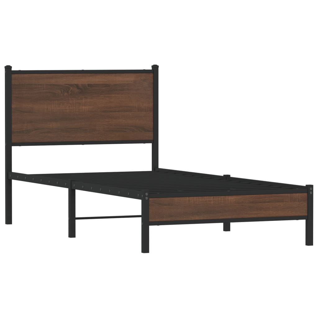 vidaXL Metal Bed Frame without Mattress Brown Oak 75x190 cm Small Single