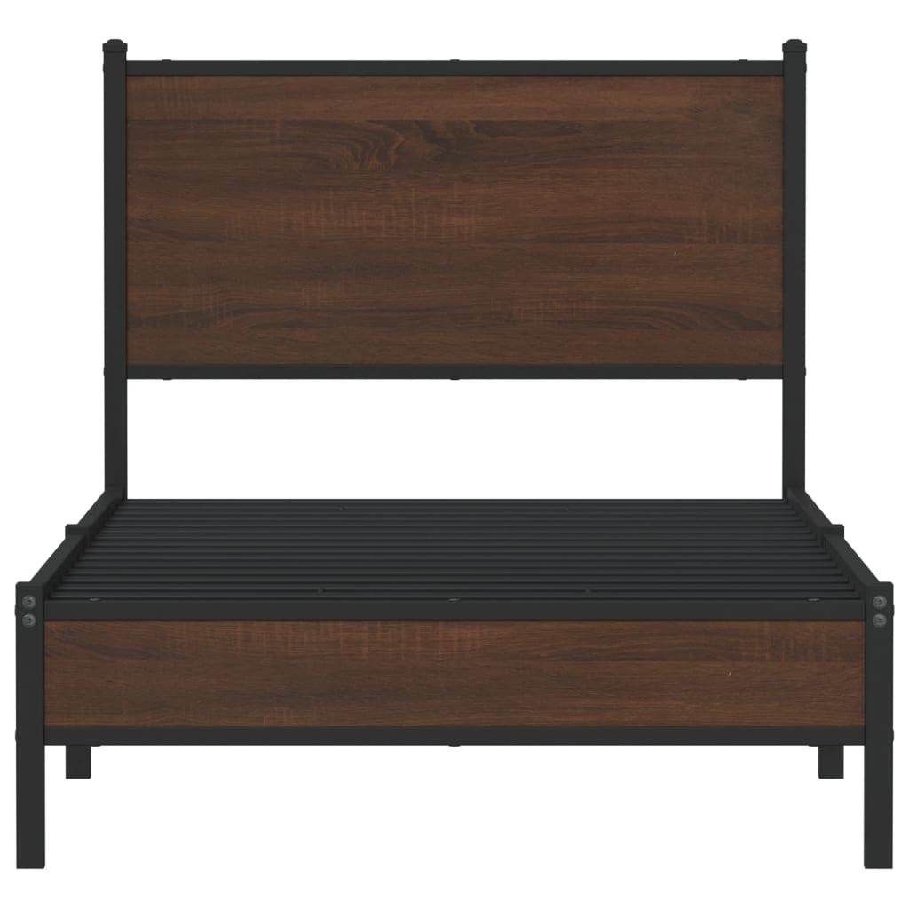 vidaXL Metal Bed Frame without Mattress Brown Oak 75x190 cm Small Single