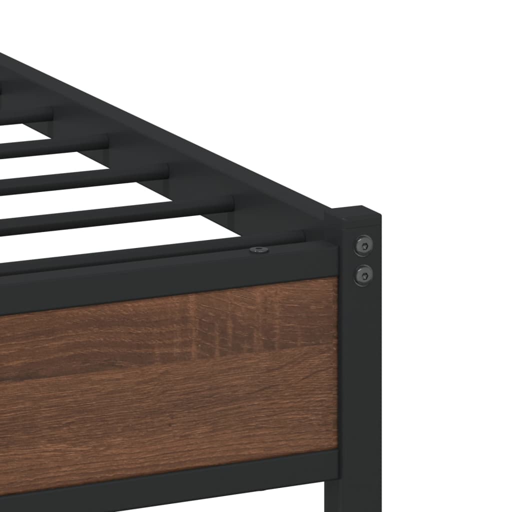 vidaXL Metal Bed Frame without Mattress Brown Oak 75x190 cm Small Single