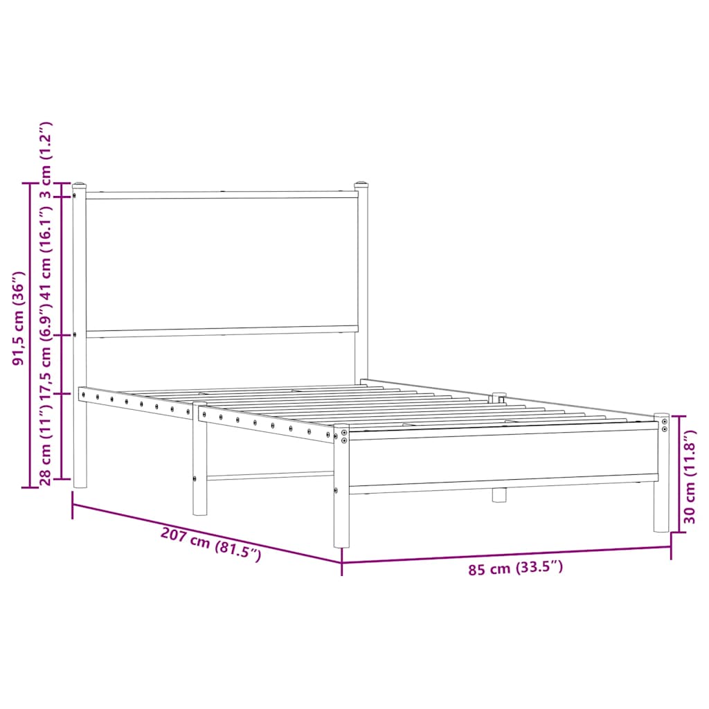 vidaXL Metal Bed Frame without Mattress Brown Oak 80x200 cm