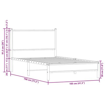 vidaXL Metal Bed Frame without Mattress Brown Oak 100x190 cm