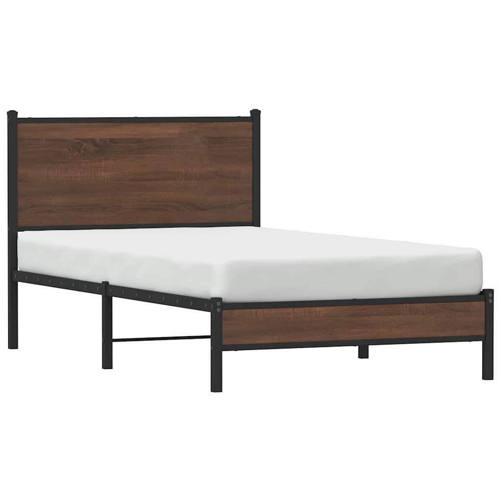 vidaXL Metal Bed Frame without Mattress Brown Oak 100x200 cm