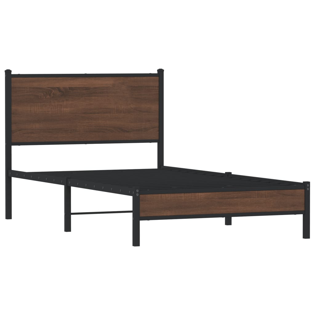 vidaXL Metal Bed Frame without Mattress Brown Oak 107x203 cm