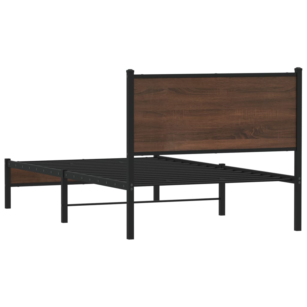 vidaXL Metal Bed Frame without Mattress Brown Oak 107x203 cm