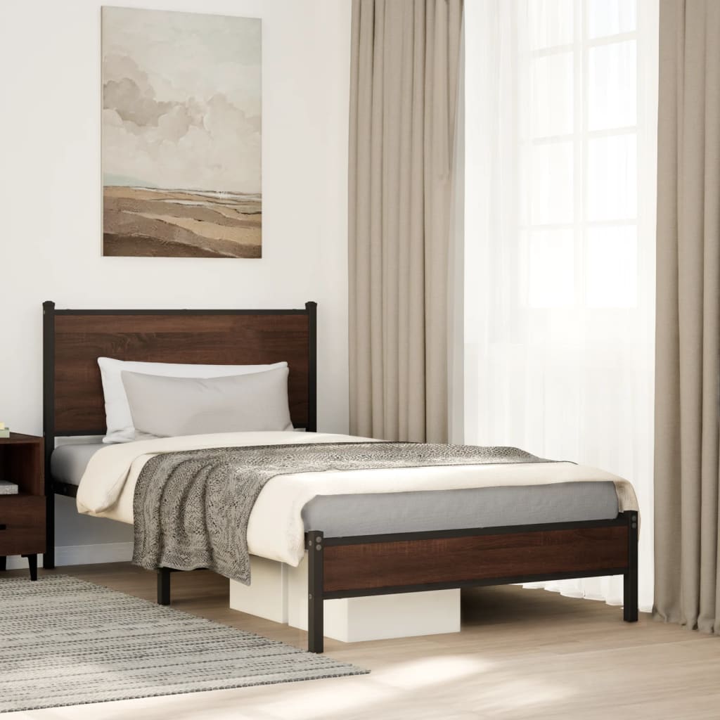 vidaXL Metal Bed Frame without Mattress Brown Oak 107x203 cm