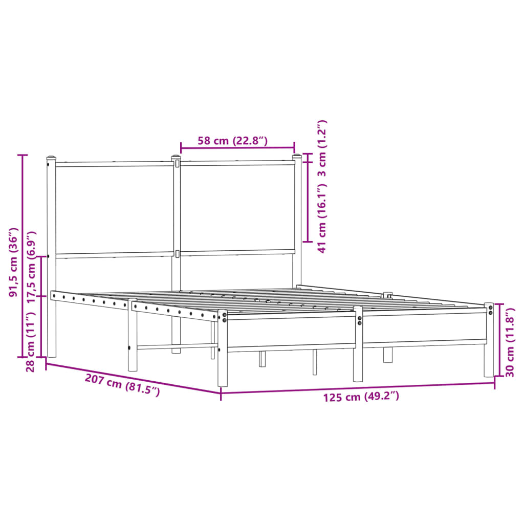 vidaXL Metal Bed Frame without Mattress Brown Oak 120x200 cm