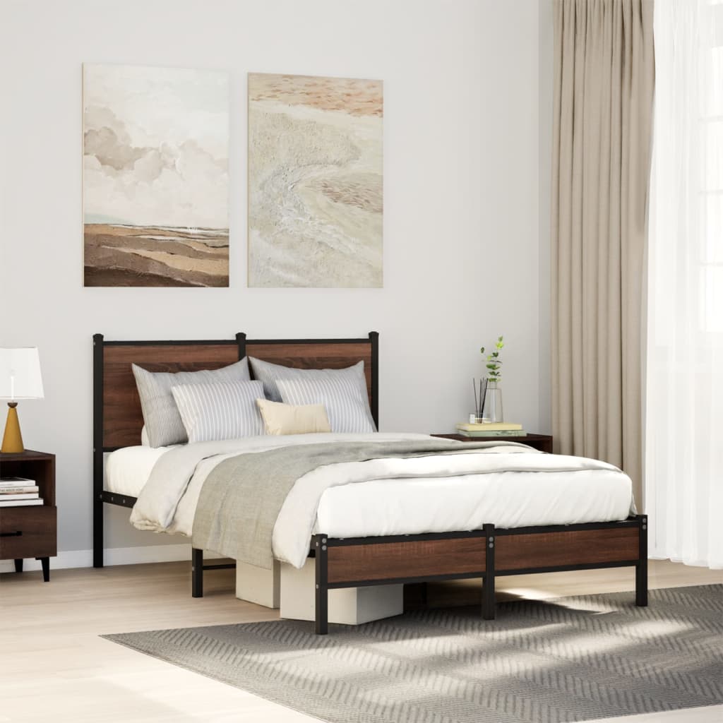vidaXL Metal Bed Frame without Mattress Brown Oak 120x200 cm
