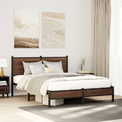 vidaXL Metal Bed Frame without Mattress Brown Oak 137x190 cm