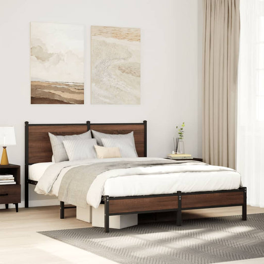 vidaXL Metal Bed Frame without Mattress Brown Oak 140x200 cm