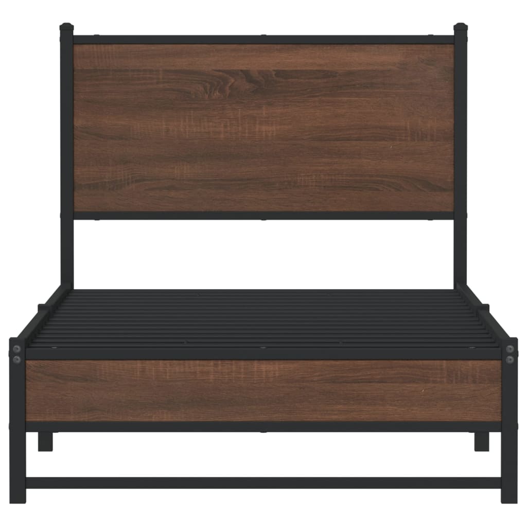 vidaXL Metal Bed Frame without Mattress Brown Oak 75x190 cm Small Single